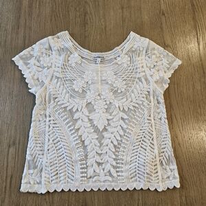 Express Women's White Boho Embroidered Lace Top